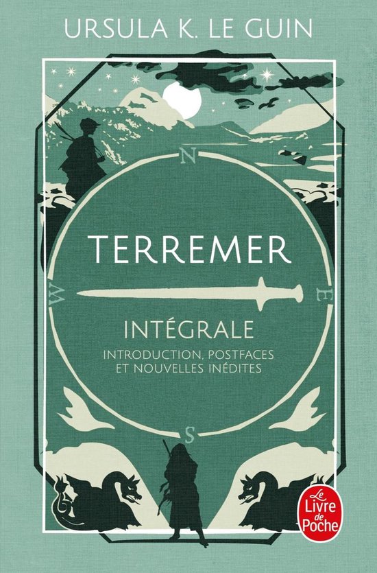 Couverture du livre 'Terremer Intégrale' d'Ursula K. Le Guin avec une rose des vents, une épée et deux dragons.