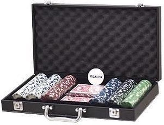 Afbeelding van het spel Pokerset met 300 dice chips in Lederlook koffer