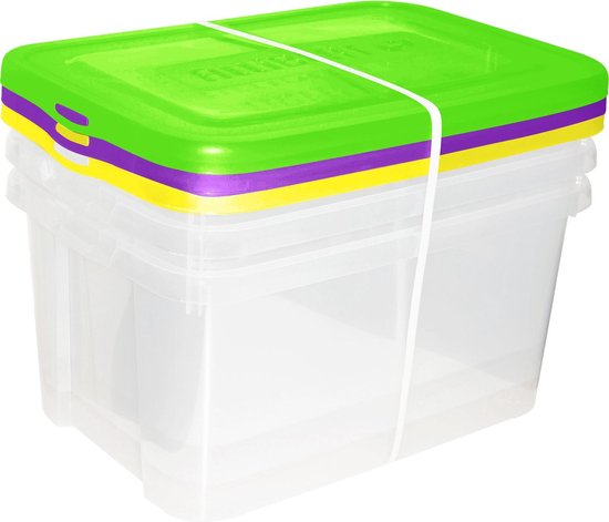Allibert Set Handy Box 25L - Transparant / NeonGroen, -Paars, -Geel - set  van 3 stuks | bol.com