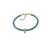 Silventi 910470237 Leren gevlochten armband met bead -  Lichtblauw