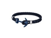 Lotus style LS1832-2/A - ankerarmband -  blauwkleurig staal - blauw leer - 21cm
