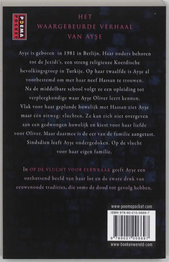 Boekrug met tekst 'Het Waargebeurde Verhaal van Ayse' en ISBN.