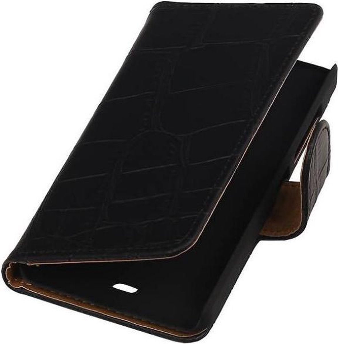 Croco Bookstyle Wallet Case Hoesjes Geschikt voor Microsoft Lumia 430 Zwart