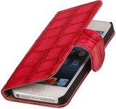 Mobieletelefoonhoesje.nl - iPhone 4 / 4s Hoesje Glans Krokodil Bookstyle Rood