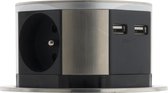 Inbouw-blok Compact Inox 3 Stopcontacten 16A, 2 USB-Stekker