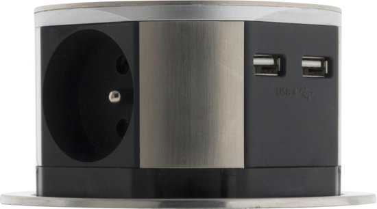 Inbouw-blok Compact Inox 3 Stopcontacten 16A, 2 USB-Stekker | bol.com