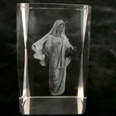 kristal glas laserblok met 3D afbeelding van  moeder Maria 5x8cm