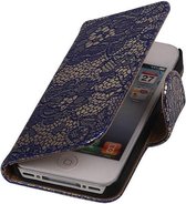 Bloem Bookstyle Hoesje - Wallet Case Telefoonhoesjes - Geschikt voor iPhone 4 Blauw