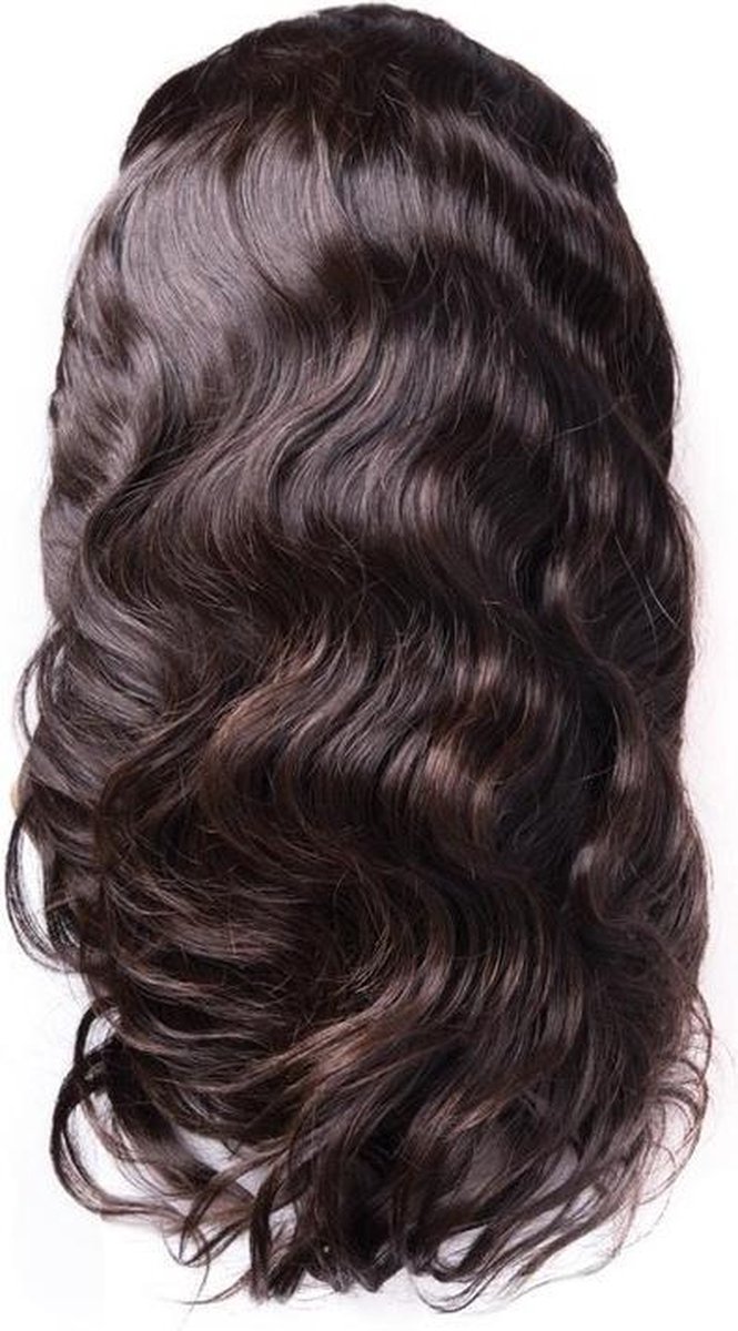 Pruiken dames - echt haar/ Front Lace Wig_100% Human Hair_ Braziliaanse Body Wave, 22inch Pre Geplukt met Baby Haar