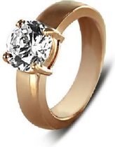 Silventi 943283552 58 zilveren ring met witte zirkonia rond 6mm Rose gold plated.
