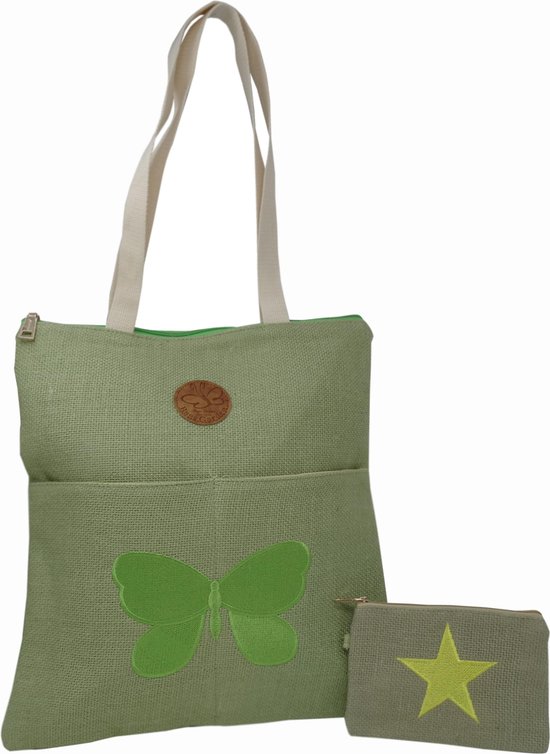 Jessidress® Stoer Handtasje met Portemonnee van Jutte Strandtas - Groen