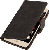 Grijs Hout booktype wallet cover hoesje voor Huawei Y6 II Compact