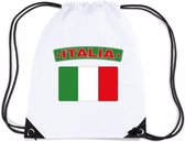 Italie nylon rijgkoord rugzak/ sporttas wit met Italiaanse vlag