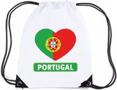 Portugal nylon rijgkoord rugzak/ sporttas wit met Portugese vlag in hart