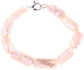 Zoetwaterparel armband Pearl Rectangle Peach - echte parels - sterling zilver (925) - handgeknoopt - zalm - oranje - zilver