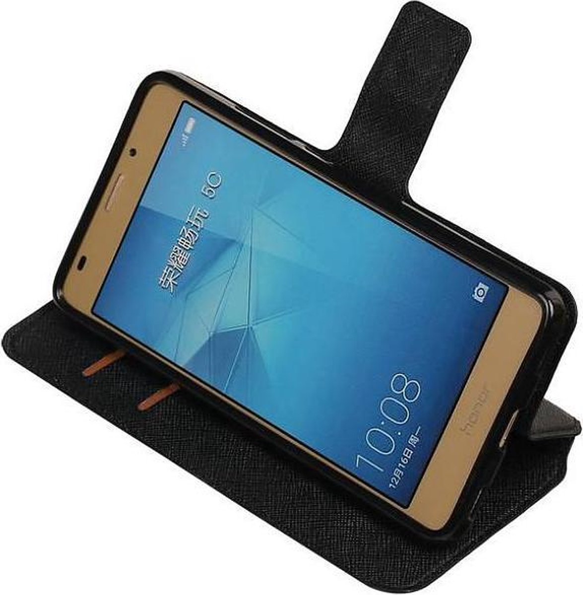 Cross Pattern TPU Bookstyle Wallet Case Hoesjes Geschikt voor Huawei Honor 5c Zwart