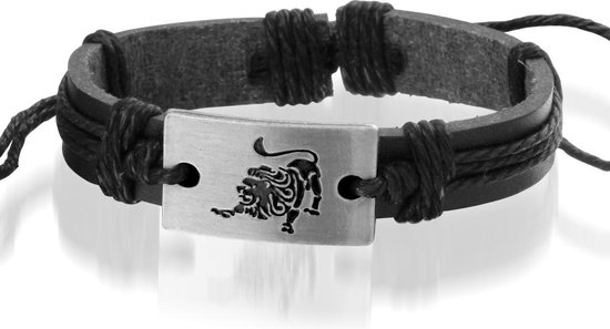 Montebello Armband Leeuw - Leer - Metaal - Horoscoop - Verstelbaar