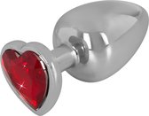You2Toys – Aluminium Buttplug 159 gram met Hartvorm Basis en Rode Edelsteen – Zilver