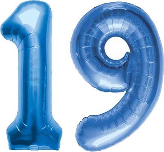 Folieballon Cijfer 19 Blauw 86 cm