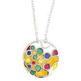 Ketting zilverkleur met ronde multi color hanger