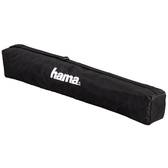 Zwarte draagtas met witte letters 'hama'.