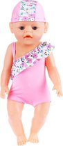 Poppenkleertjes voor babypop - Roze badpak met badmuts - zwemkleding geschikt voor Baby Born pop