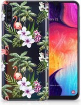 TPU Siliconen Hoesje Samsung Galaxy A50 Design Flamingo Palms