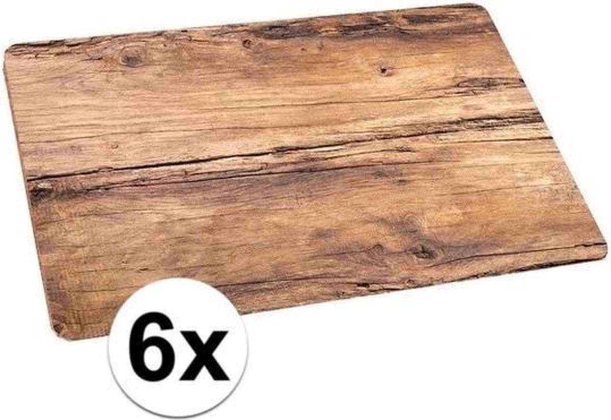 Placemats met eiken hout opdruk - 6 stuks - kunststof - 44 x 28 cm | bol.com