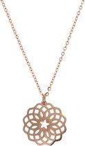 Behave Ketting met bloem hanger - Stainless Steel (staal) - Dames - Rosékleur - 41 cm