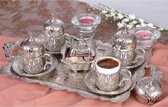 Akmetal - 4 persoons traditioneel Turkse koffieset metaal met porselein