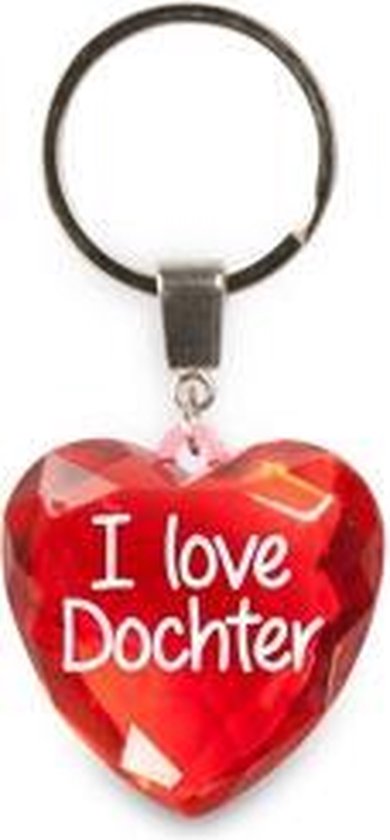 sleutelhanger - I Love Dochter - diamant hartvormig rood