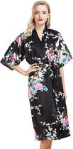 Kimono chinois peignoir robe de chambre dames en satin noir taille S