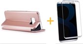 iCall - Samsung Galaxy S8 - Lederen Wallet Case Rose + Screenprotector Zilver (3D) - Portemonnee Hoesje met Magneet sluiting - Book Case - Flip Cover - Klap - 360 beschermend Telef