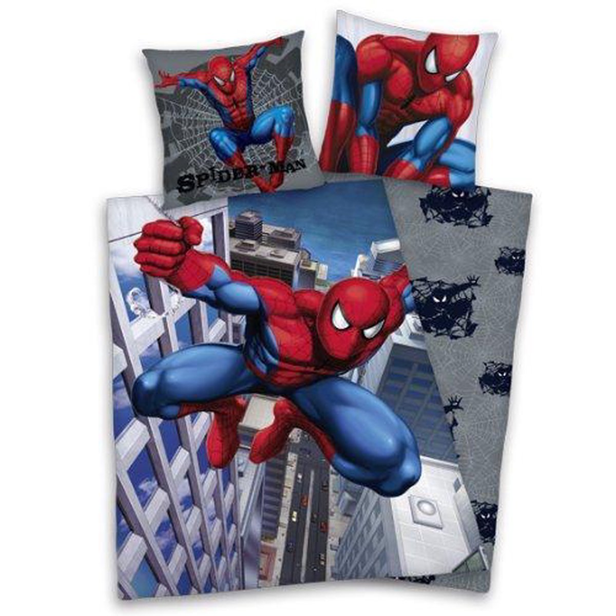 Spiderman Flanellen beddengoedset, 100% katoen, dekbedovertrek 140 x 200 cm kussensloop 65 x 65 cm, perfect voor de winter