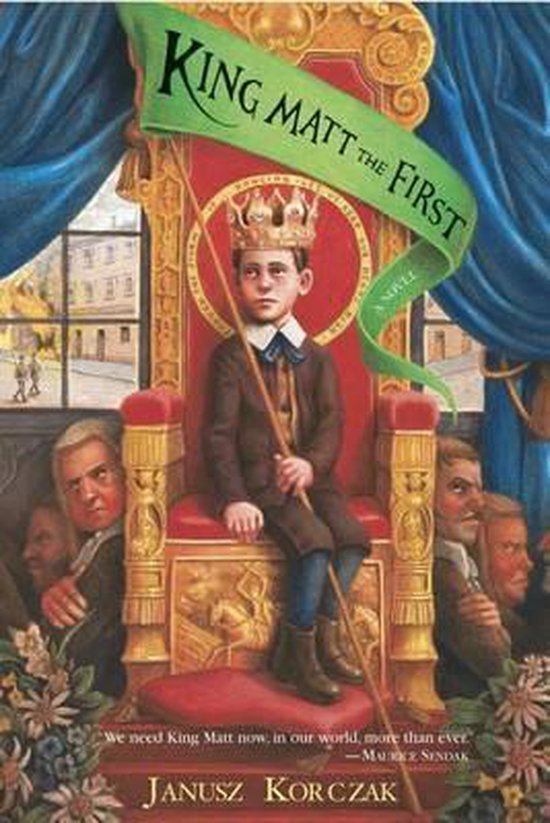 Boekomslag met een jongen met een kroon op een troon, met de tekst 'King Matt the First'.
