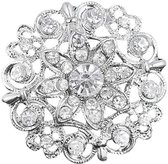 Fako Bijoux® - Broche - Bloem - Kristal - 33x33mm - Zilverkleurig