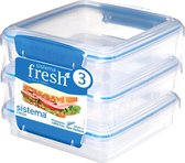 Sistema Fresh voorraaddoos - set van 3 sandwich lunchboxen blauw - 450ml