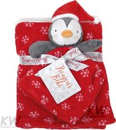 Zachte Fleecedeken met knuffeldoekje. Christmas Pinguin.