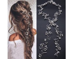 Haar Parels - Parelkoord - Gala en bruiloft haarmode - Bruids Haar Haarschuifje - 50 cm - Zilverkleur - 1 stuks