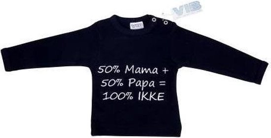 VIB® - Baby T-Shirt 50%Mama+50%Papa=100% IKKE (Navy)-(3-6 mnd) - Babykleertjes - Baby cadeau