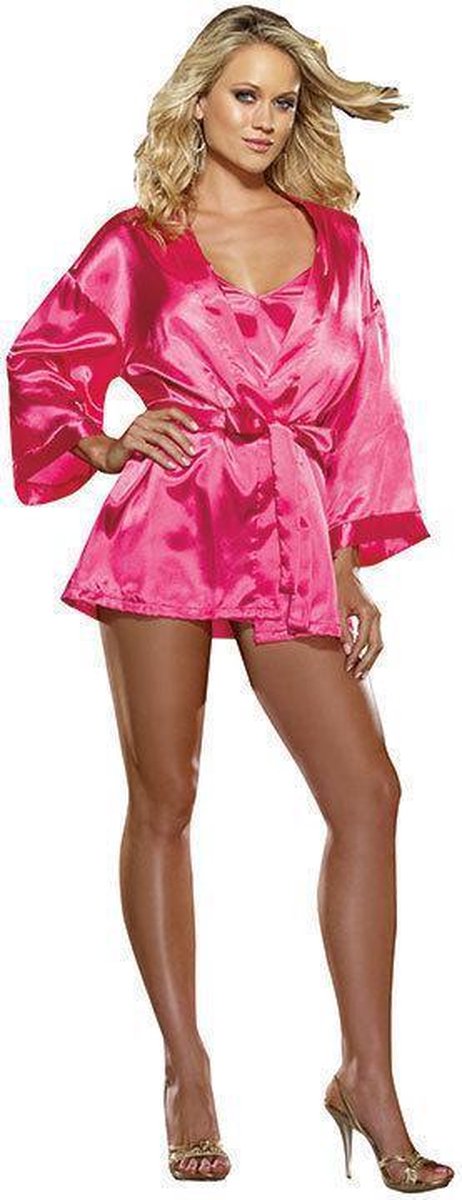Dreamgirl Sekstuigje Fuchsia Babydoll van satijn met kamerjas en luxe hanger Medium