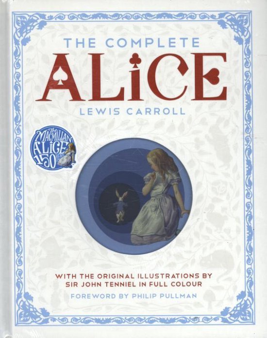 Boekomslag van 'The Complete Alice' van Lewis Carroll met een illustratie van Alice en het Witte Konijn.