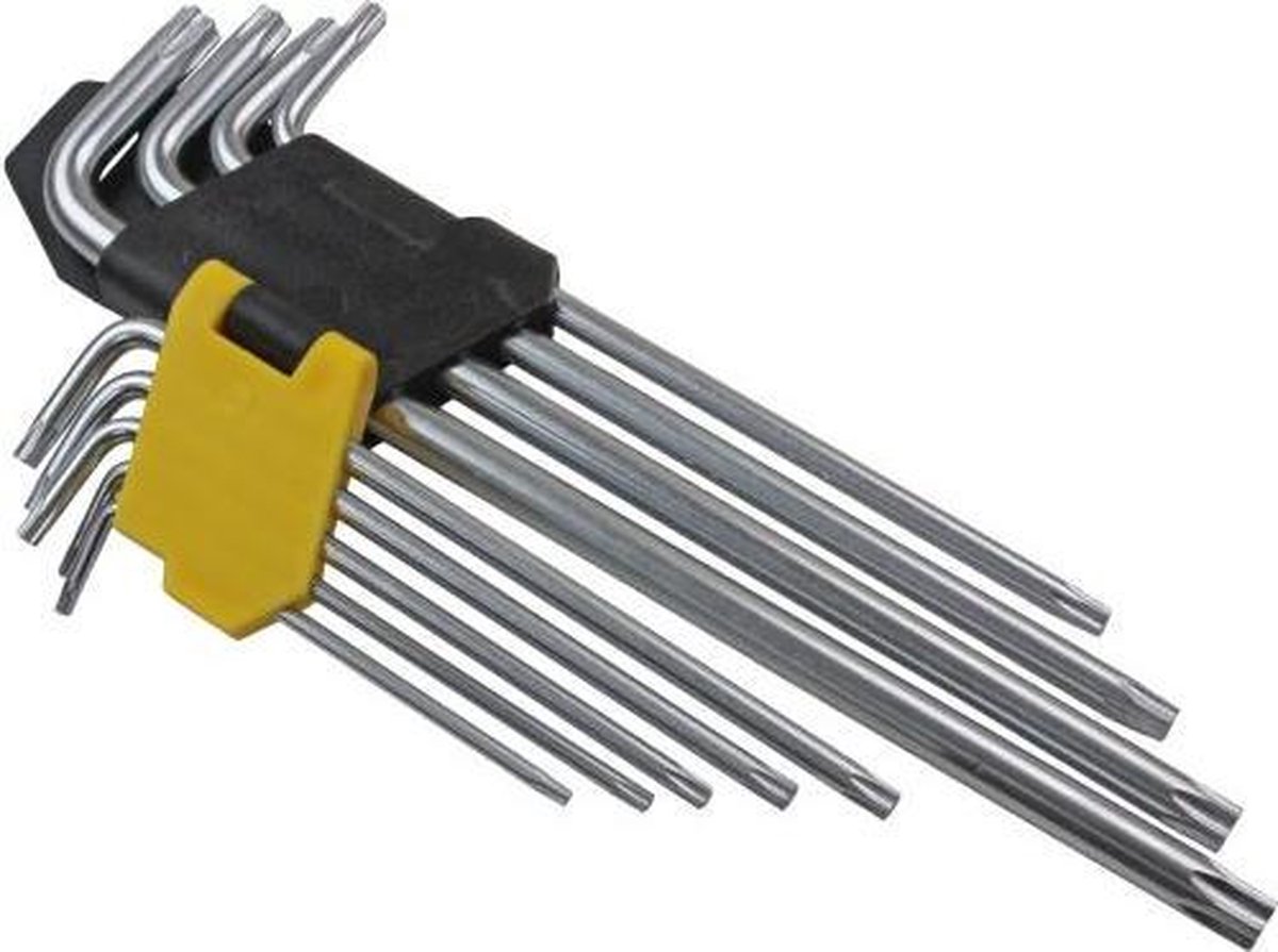 Terryshop74 18-teiliges Schlüssel-Set – 9 Kugelschlüssel + 9 Torx Mit Loch, 23 Cm Lang, Chrom-Vanadium-Stahl