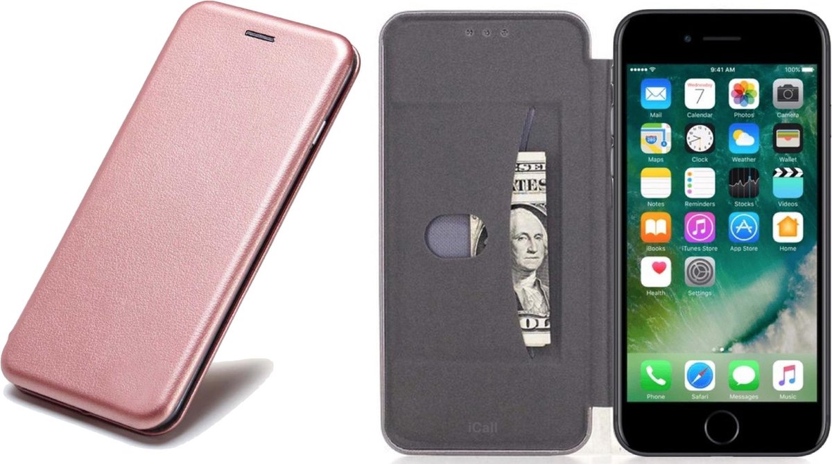 Hoesje geschikt voor iPhone 7 Plus - Book Case Kunstleer Minimalistisch Roségoud