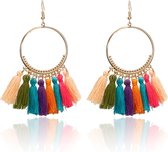 Goud kleurige oorbellen met gekleurde kwastjes | kerstcadeau voor vrouwen | schoencadeautje sinterklaas
