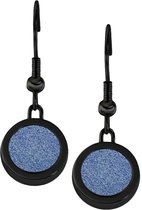 Quiges RVS Schroefsysteem Oorhangers Oorbellen Zwart met Verwisselbare Glitter Blauw Mini Munt Set