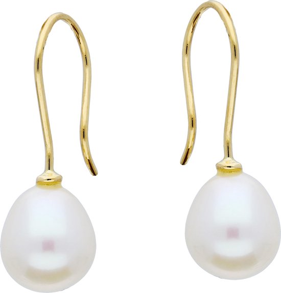 Boucles d'oreilles Glow - perle d'eau douce fixe - or jaune 14 kt - 25x8,5 mm