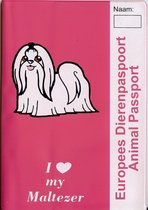 Honden paspoorthoes "I love my Maltezer" voor europees dierenpaspoort langhaar roze