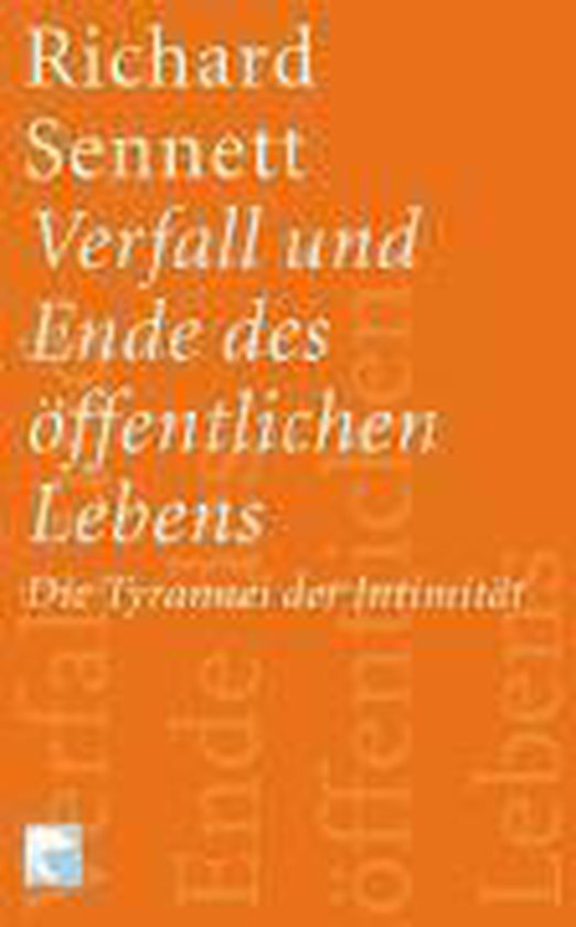 Livre intitulé 'Verfall und Ende des öffentlichen Lebens'. Couverture orange avec texte blanc.