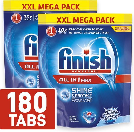 Tablettes pour lave-vaisselle Finish All in 1 XXL Mega Pack 180 Tablettes |  bol